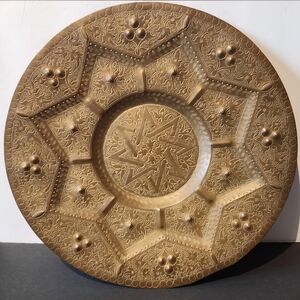 Antq. Brass Etched And Hammered Tray
